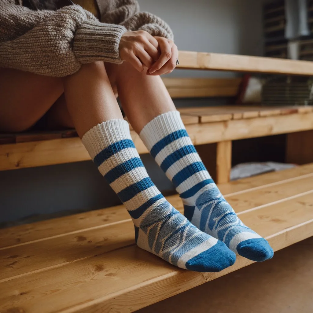 "Close-up of women's thermal socks showcasing a cozy design, perfect for keeping feet warm and comfortable during cold weather."